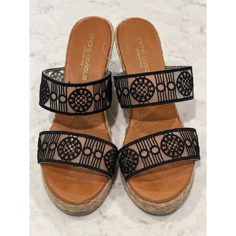 Andre‎ Assous Women’s Aja Decorated Double Strap Espadrille Wedge Sandals Sz 6.5